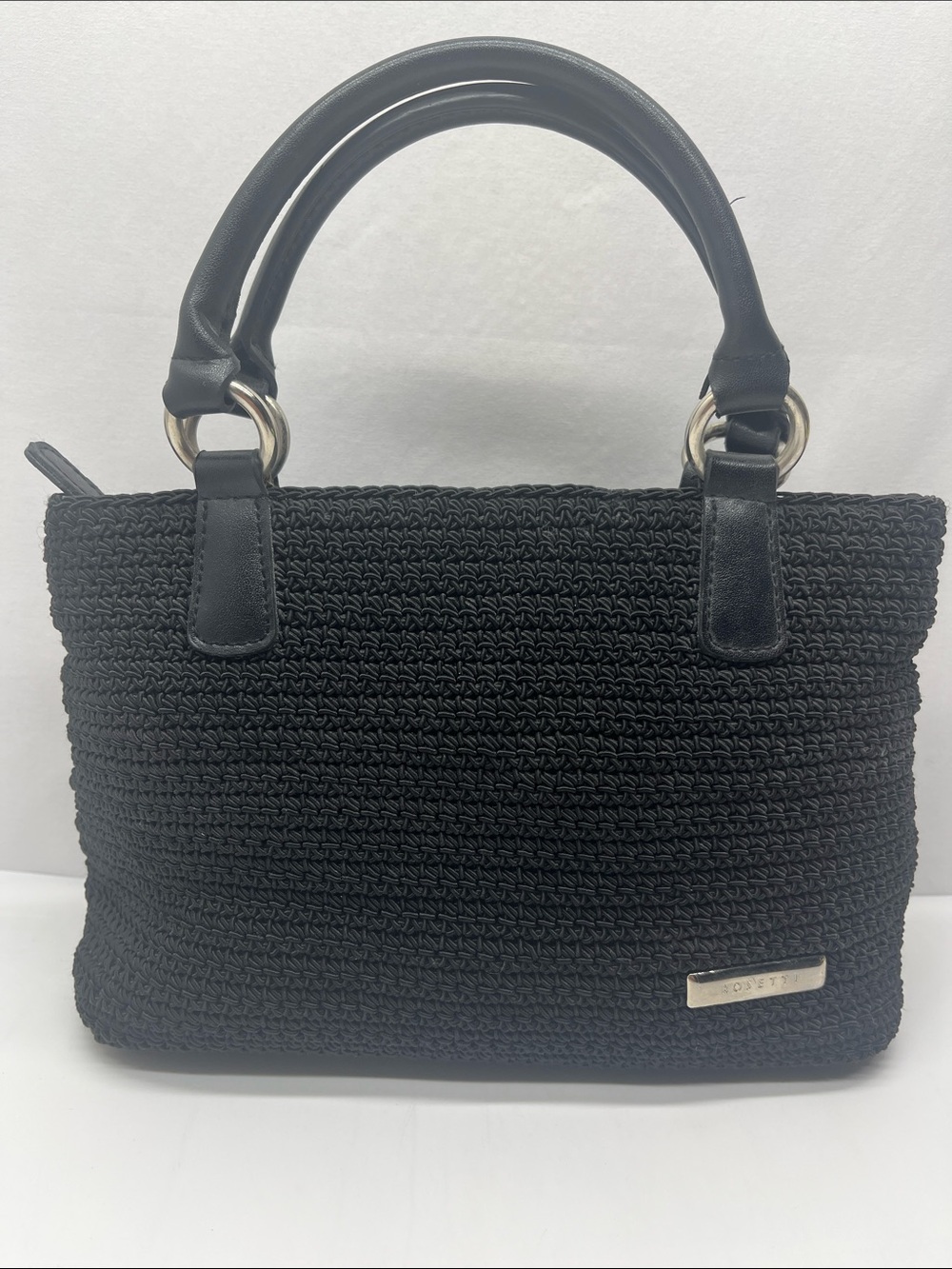 Black Crochet Shoulder Bag with Top Handles